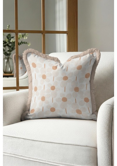 Puantiyeli Geometrik Saçaklı Yastık Kılıfı-soft Minimal Boho Bej Krem Vizon Püsküllü Kırlent Kılıfı Sessiz Esinti Serenat