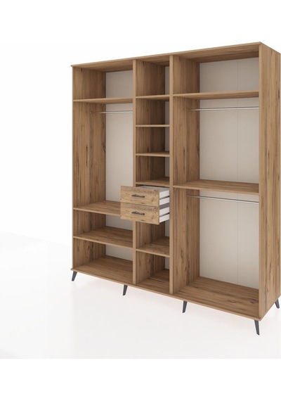 Kronos Dolap 10 Raflı 2 Çekmeceli 3 Askılı 220x59x243 Çam-çam/çam Çok Renkli