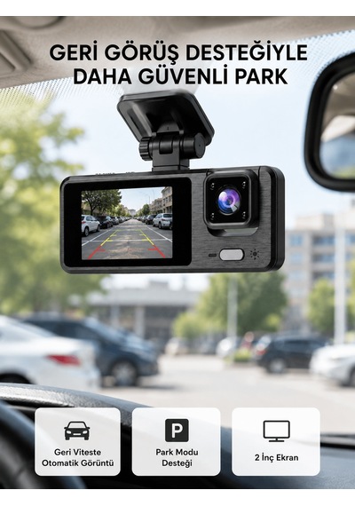 Full Hd 3'lü Araç Kamerası Geri Görüş Destekli Park Modlu 1080p Dvr 97585553