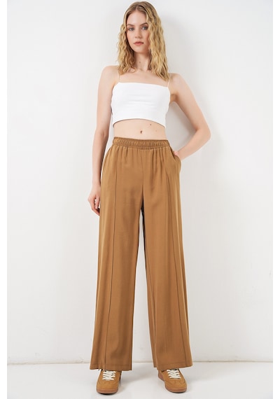 Bigdart Kadın Beli Lastikli Bol Paça Pantolon 30087 - Taba