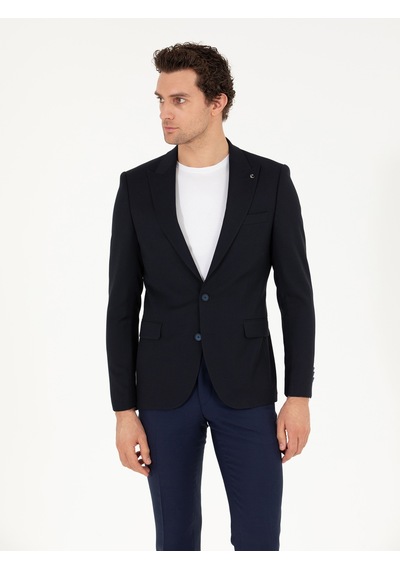 Cacharel Lacivert Slim Fit Yün Karışımlı Ceket