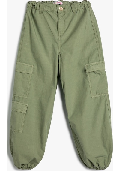Koton Jogger Kargo Pantolon Pamuklu Beli Bağlamalı Cepli Haki 4skg40028ad Haki