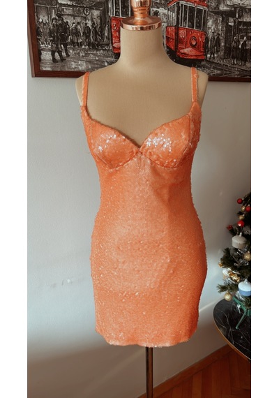 Chica Rosa Fashion Somon Pullu Mini Elbise