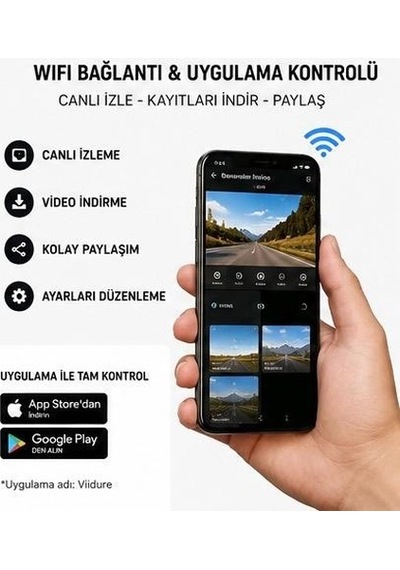 Bawerlink Bw-t111 3 Kanal Wifi Araç Kamerası 2.0" Ips Ekran Ön 1280x720p + İç + Arka Kamera Gece Görüşlü G-sensör