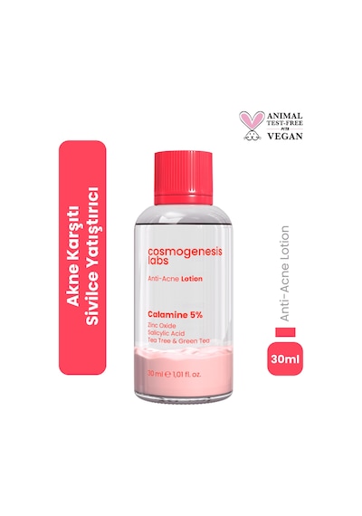 Cosmogenesis Labs Akne Önleyici Kurutucu Losyon 30ml – Yatıştırıcı Siyah Nokta Azaltıcı Vegan (%5 KALAMİN - YEŞİL ÇAY)