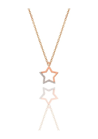 Gümüş Rose Zirkon Taşlı Yıldız Kolye (534984917)