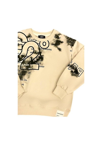 Carinos Erkek Çocuk Yazı Detaylı Batik Desenli Sweatshirt-14701 Krem