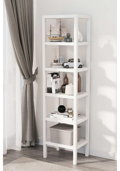 6 Katlı Plastik Raf Ünitesi, Beyaz, 150x38x29 Cm, Kitaplık, Banyo, Mutfak Rafı Mtfks-om-1108-6lı