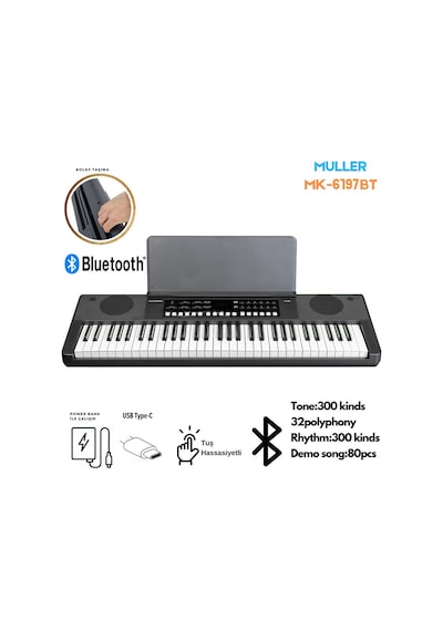 Müller Mk-6197bt 61 Tuş Org Tuş Hassasiyetli Bluetooth Özellikli