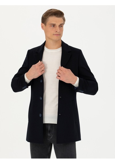Cacharel Lacivert Yün Karışımlı Ex.slim Fit Palto
