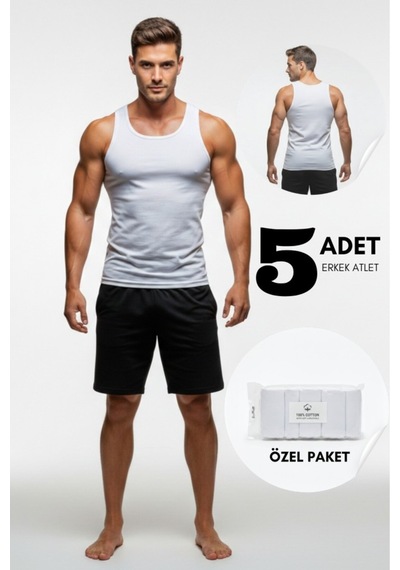 Underworld Ays Yıldız Erkek Pamuklu Beyaz Atlet 5 Li Paket Beyaz Beyaz