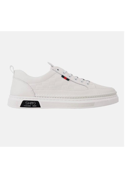 Erkek Rahat Taban Lastik Bağcıklı Sneaker Gerçek Deri Mc 19039 Beyaz Bej