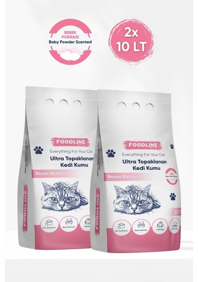 İnce Taneli Bentonit Topaklanan Kedi Kumu 10 Lt X 2 Adet, Bebek Pudrası