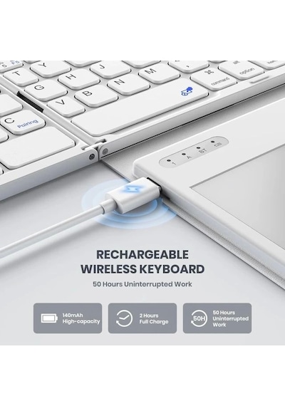Geodmaer Büyük Touchpad Katlanabilir Bluetooth Klavye White