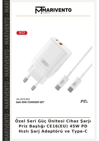 Özel Seri Güç Ünitesi Cihaz Şarjı Priz Başlığı Ce16 Eu 45w Pd Hızlı Şarj Adaptörü Ve Type-c