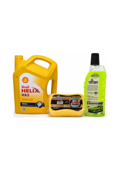 Shell Helix HX5 Dizel 10W-30 Motor Yağı 7 L + Oto Şampuan 1000 ML + Yıkama Süngeri