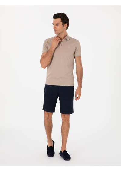 Koyu Bej Slim Fit Polo Yaka Pamuklu Basic T-shirt