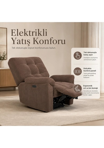 Smarto Relax Porto Comfort Elektrikli Döner Sallanan Tv Koltuğu Kontrol Panel... Kahverengi