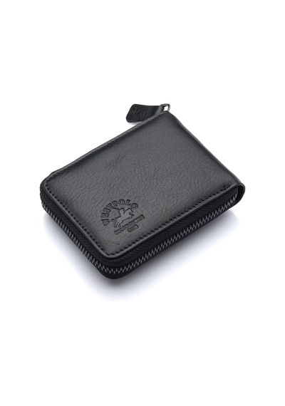 Westpolo Hakiki Deri Kağıt Para Ve Bol Şeffaf Kart Bölmeli, Fermuarlı Unisex Kartlık - 506 Siyah