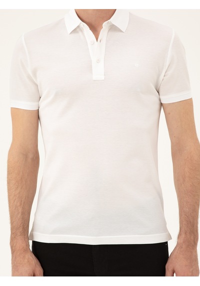 Beyaz Slim Fit Polo Yaka Merserize T-shirt
