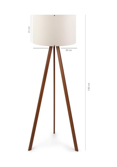 Pratik Tripod Lambader Ve İki Adet Ahşap Üç Ayaklı Abajur Ceyiz Seti Krem Kumaş