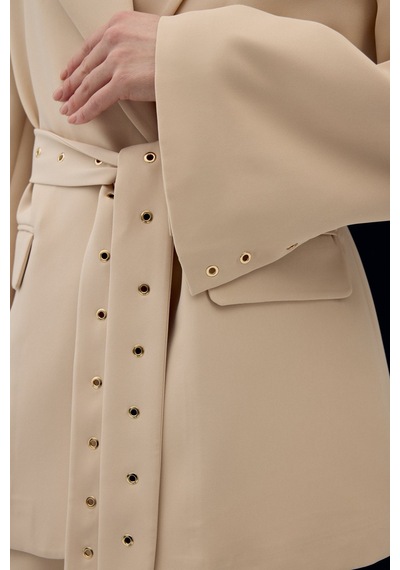 Sateen Serana Kuşak Detaylı Ceket - Bej-137073 Bej