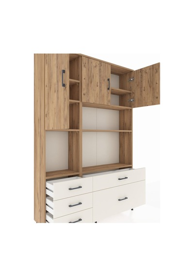 Arges Dolap 8 Raflı 5 Çekmeceli 3 Kapaklı 132x30x195 Çam-çam/... Çam