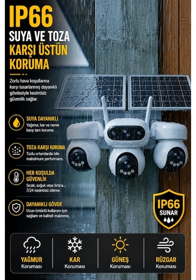 SIM-5874 Çift Solar Panelli 4G SIM Kartlı 3 Lensli PTZ Akıllı Dış Mekan Güvenlik Kamerası HD IP Kamera + 128 GB Hafıza Kartı Dahil