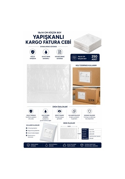 Northcity 18x14 Cm Küçük Boy Yapışkanlı Kargo Fatura Cebi 250 Adet