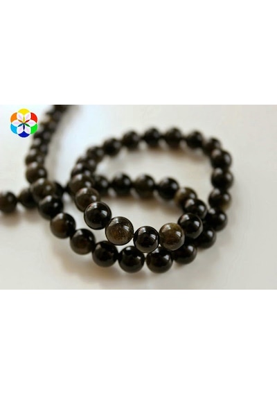 Golden & Siyah Obsidyen Taşı 8Mm/4 Adet