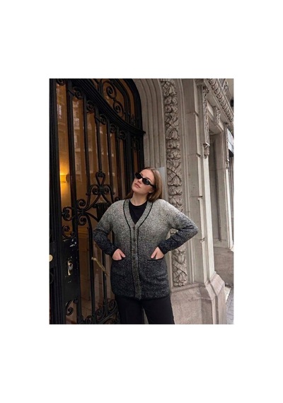 Onno Style Women Klasik Karyağdı Desen Düğmeli Ceket Siyah