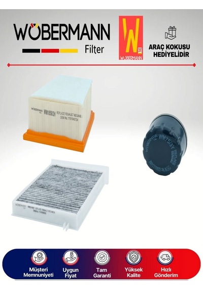 Wöbermann Renault Megane 2 1.4 Filtre Bakım Seti 2004-2009 3'lü Karbonlu