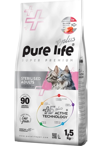 Purelife Plus Somonlu Kısırlaştırılmış Yetişkin Kedi Maması 1500 G