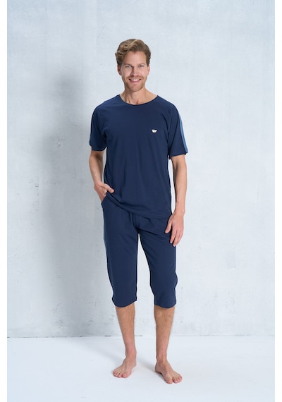 Over Sleep By Poleren Erkek Pijama Takımı Kapri & Bermuda Kısa Kol Lacivert
