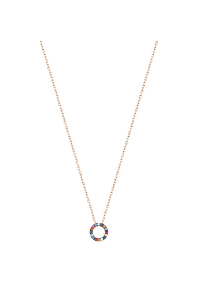 Renkli Taşlı Minik Halka Gümüş Kolye Rose Gold