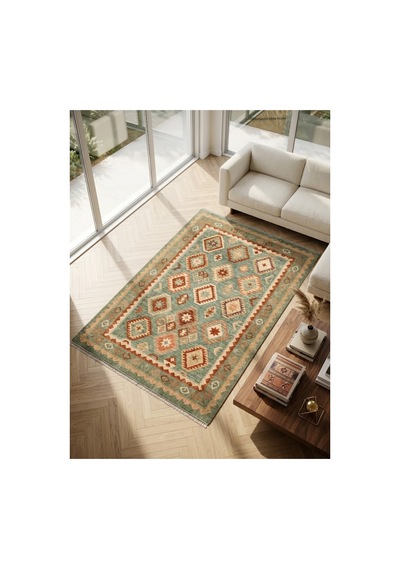 Dekoratif Halı Kaymaz Taban Leke Tutmaz Yıkanabilir Kilim Özel Ölçü Salon Halısı 3055 Çok Renkli