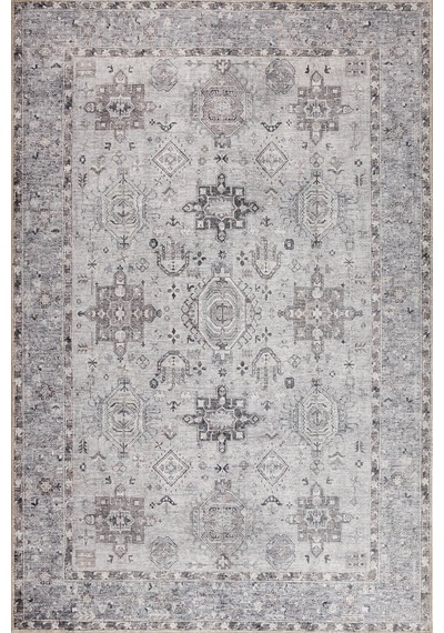 Artloop Stonart Eskitme Vintage Desenli Gri Otantik Yıkanabilir Şönil Halı Al 461 Gri 12