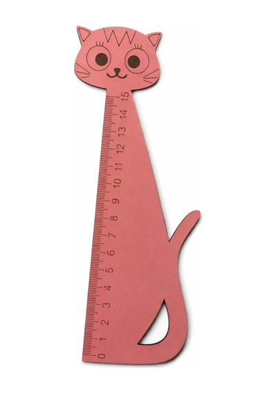 Kedi Figürlü Ahşap Cetvel Pembe