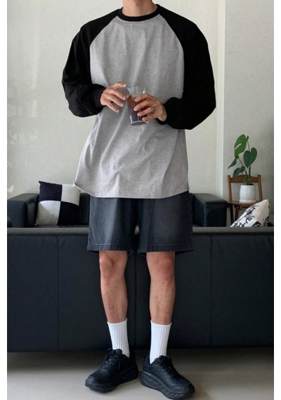 Tarz Cool Erkek Reglan Kol Uzun Kollu Basic Tişört Süprem %100 Cotton Bisiklet Yaka Rahat Kalıp Siyah