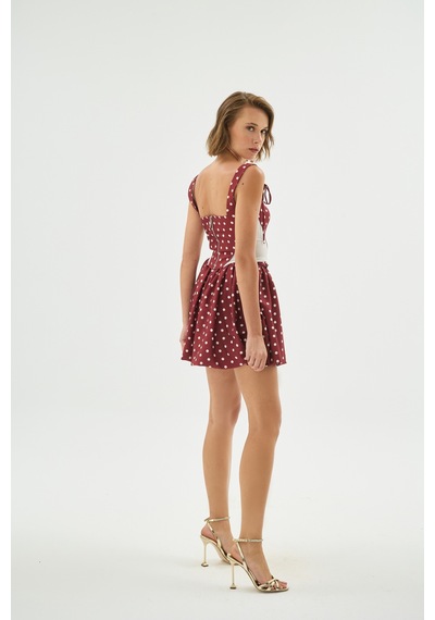 Sagaza Studio Ss6077 Pileli Mini Etek Bordo