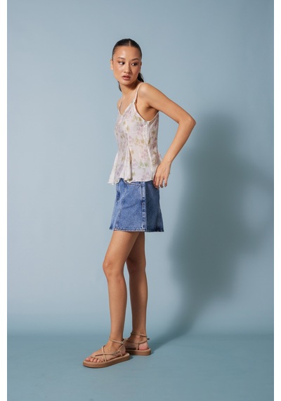Desenli Peplum Top Ekru