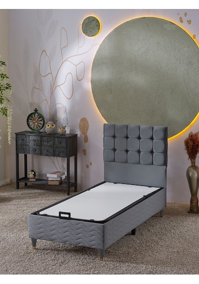 Beehanem Bengü 90x190 Tek Kişilik Baza Başlık 2 Li Set Babyface226 Gri