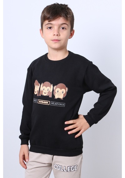 Hçm Erkek Çocuk Şardonlu Sweat Karakter Baskılı Ribanalı E34 Siyah Hçm Erkek Çocuk Şardonlu Sweat Karakter Baskılı Ribanalı E34 Siyah