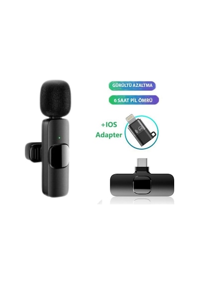 K9-d Type C Lightning Wireless Kablosuz Mikrofon Dönüştürücülü Tak Çalıştır Android Telefon T Standart