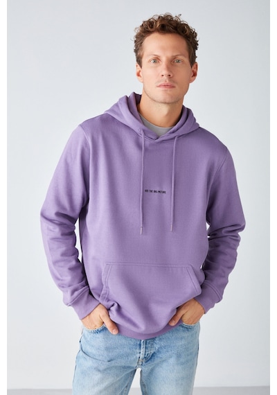 Grımelange Epıc Erkek Yumusaçık Kumaşlı Kapüşonlu Kordonlu Regular Fit Nakışlı Mor Sweatshirt