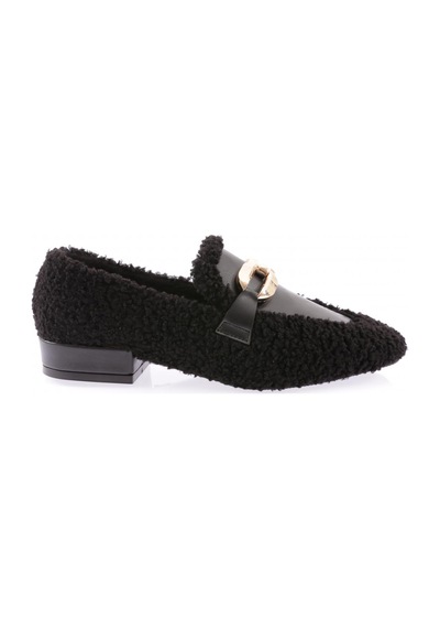 Dgn 5270-424 Metal Tokali Peluş Kadin Oxford Ayakkabi Siyah Peluş