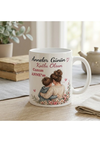 Anneler Günü Hediyesi Kupa Bardak Canım Annem Yazılı Özel Tasarım Kahve Kupası Çift Taraf Baskı Beyaz