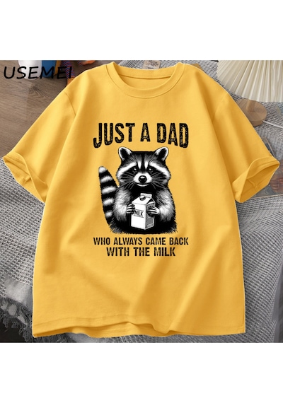 Flood Of Style Sadece Sütle Geri Dönük Bir Baba T-shirt Erkekler Babalar Günü Rakun T Shirt Koyu Mizah Komik Sarı