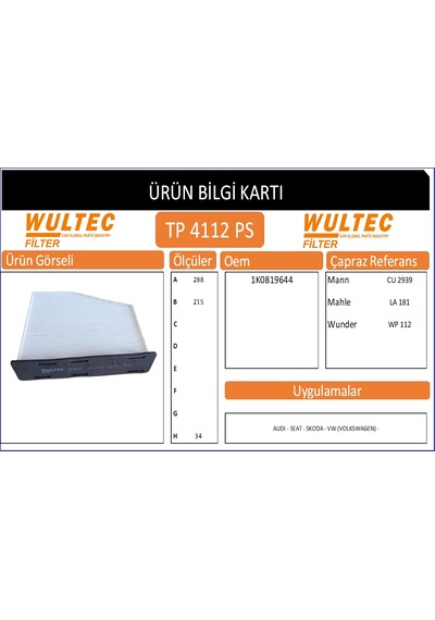 Tp 4112 Polen Fıltresı Volkswagen Golf V-passat-caddy Iıı / Aud