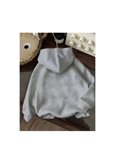 Herkesemoda Tatlı Kurdele Baskı Detaylı Kapüşonlu Sweatshırt Gri